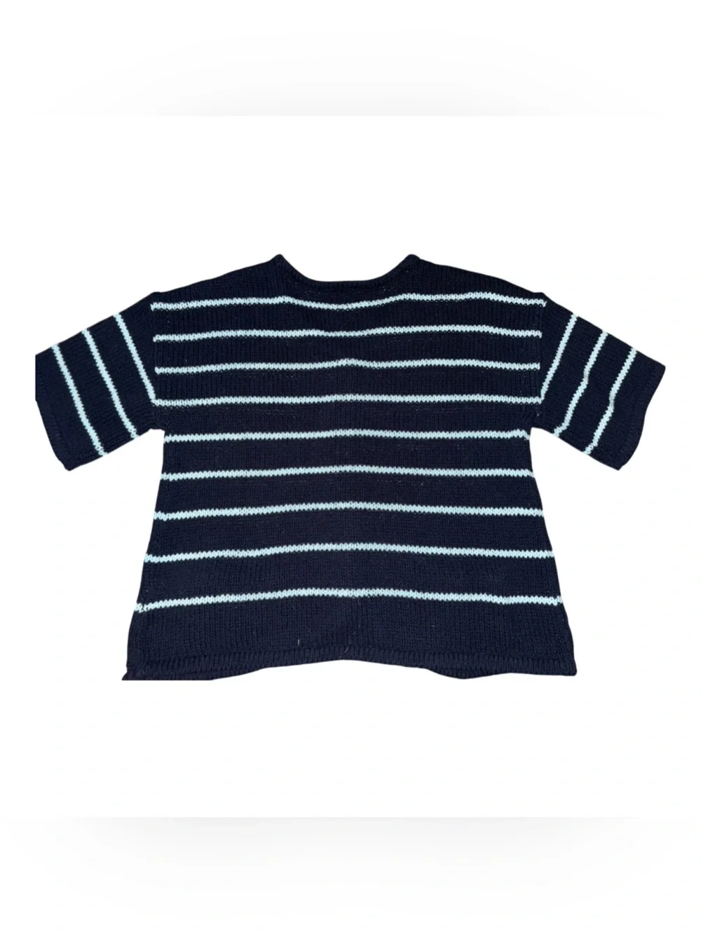 Talbots navy striped elbow sleeve sweater  Medium petite